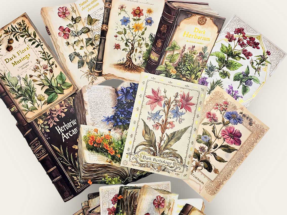 Dark Floral Musings Cards & Sticker Set