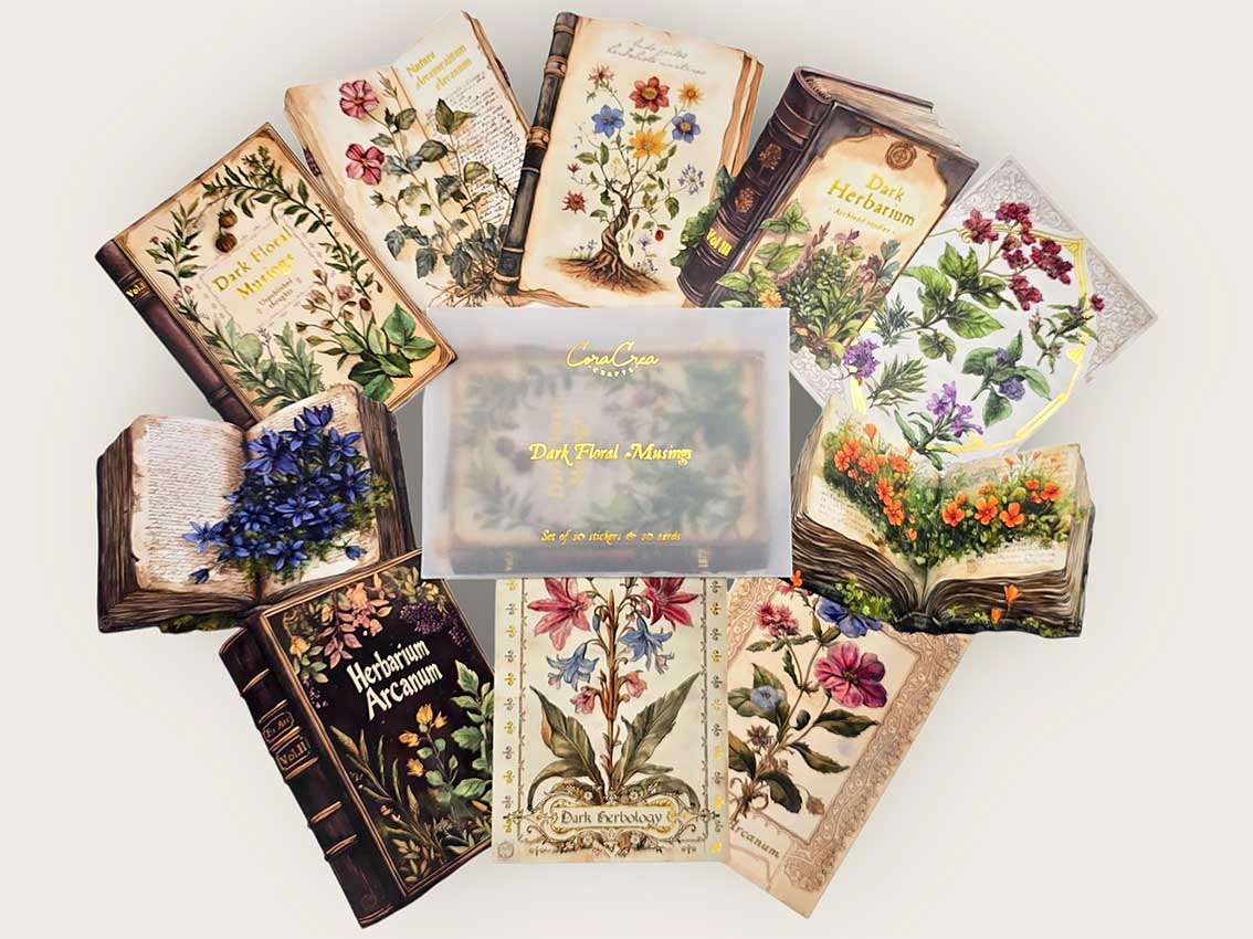 Dark Floral Musings Cards & Sticker Set