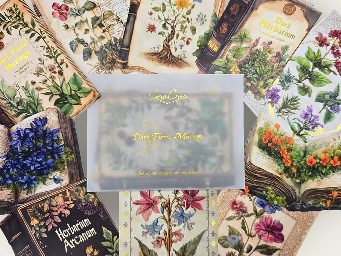 Dark Floral Musings Cards & Sticker Set