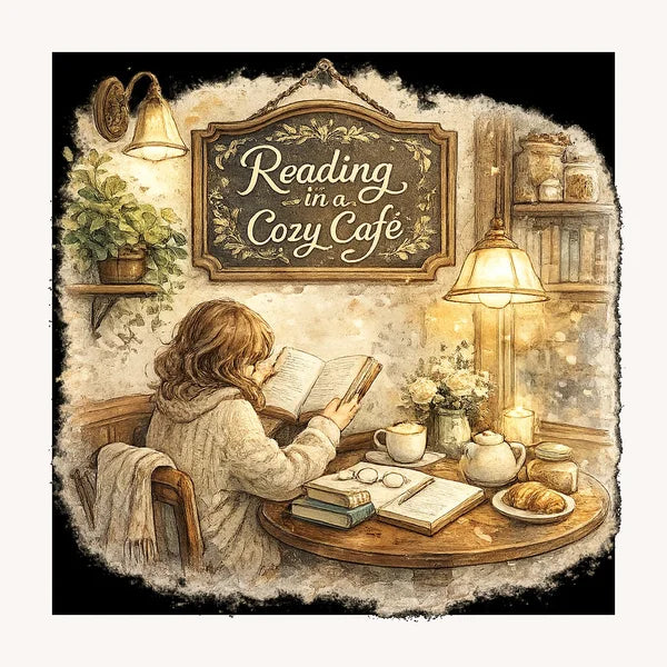 Reading in a cozy cafe