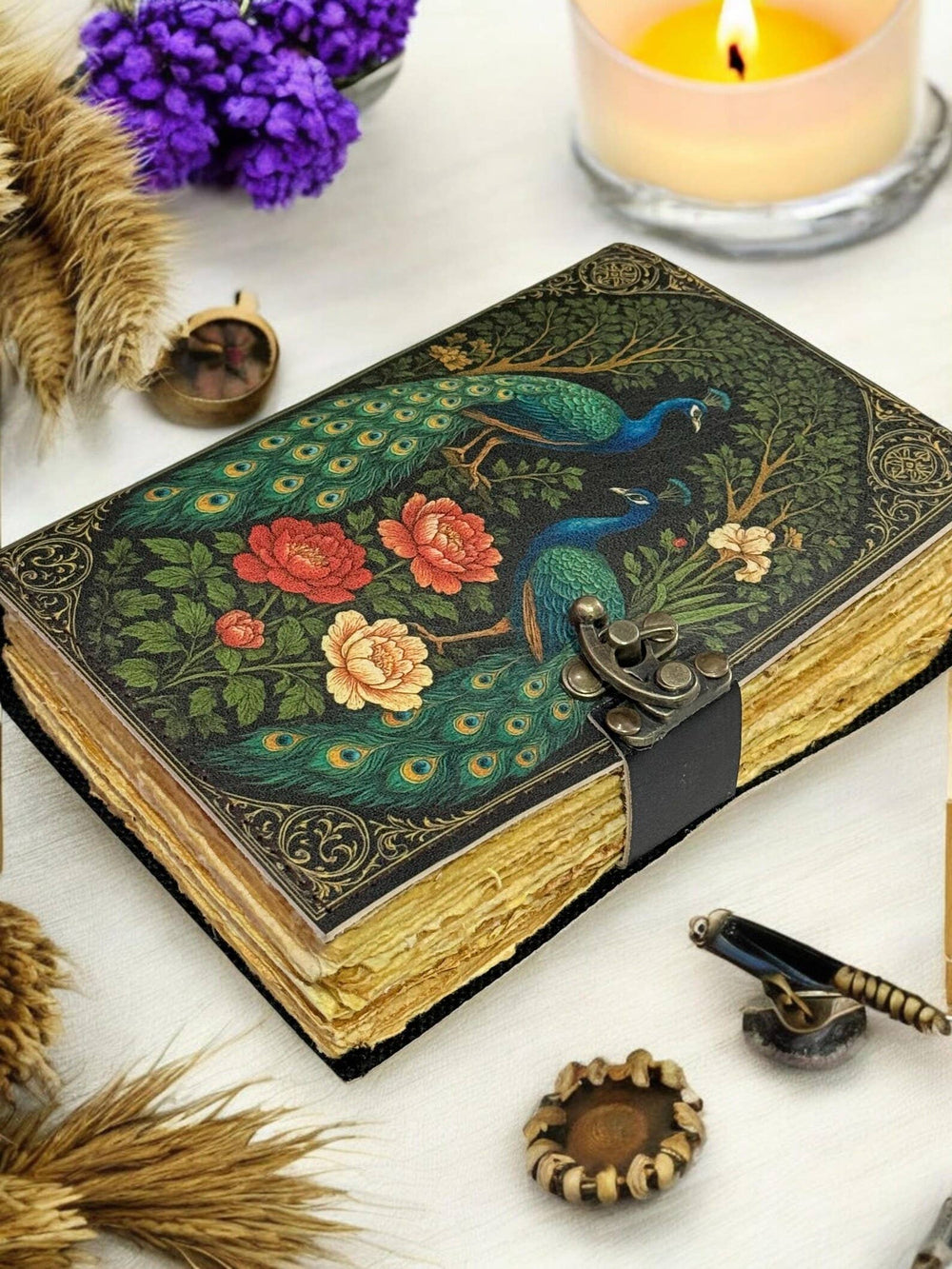 Peacock Leather Journal Handmade Vintage Grimoire
