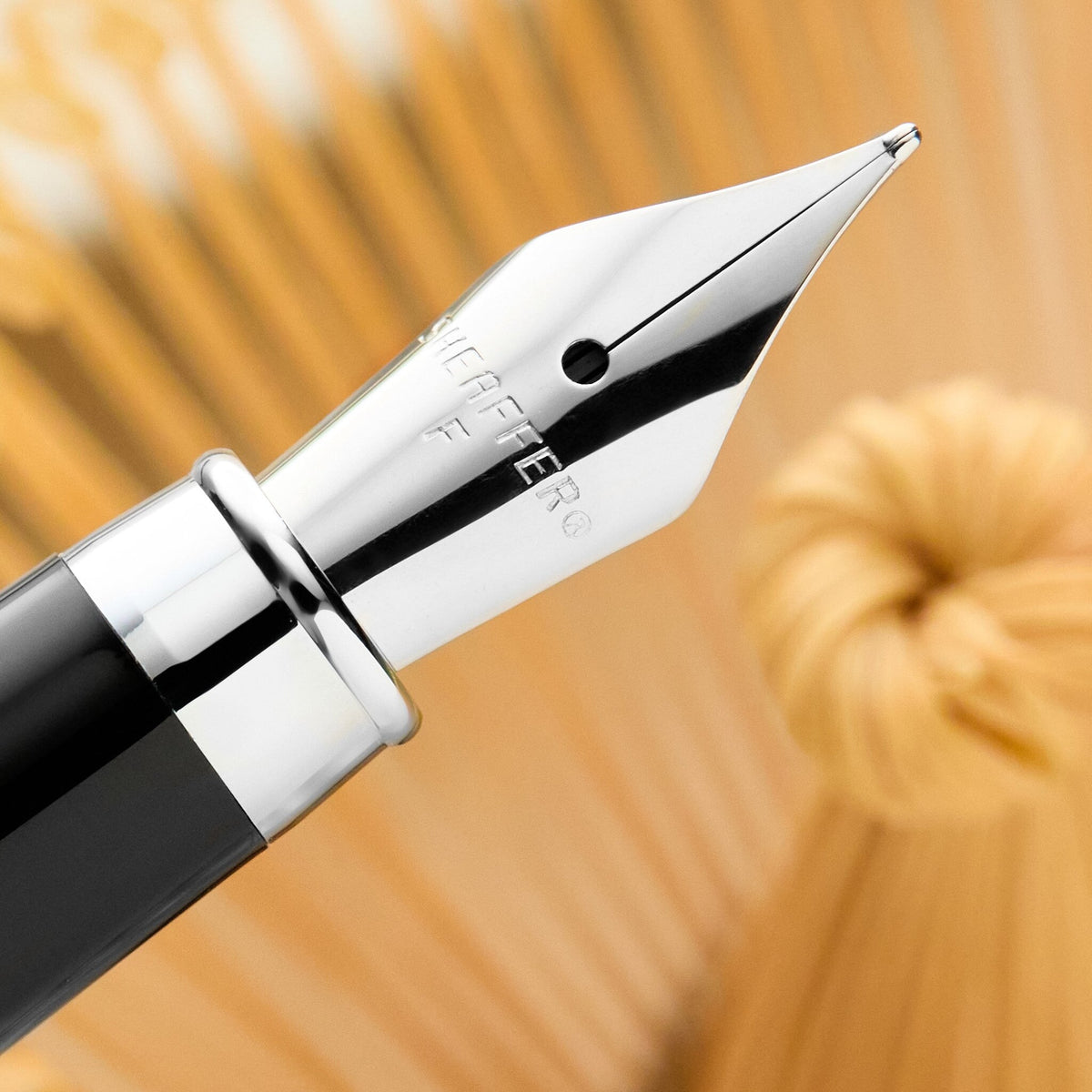 Sheaffer VFM Matcha Edition fountain pen steel nib close-up