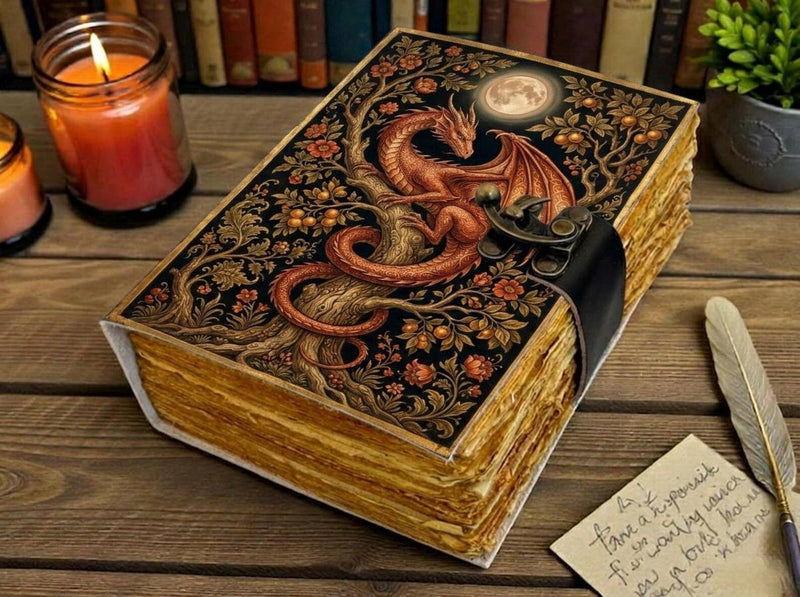 Yellow Dragon Vintage Handmade Leather Journal Grimoire
