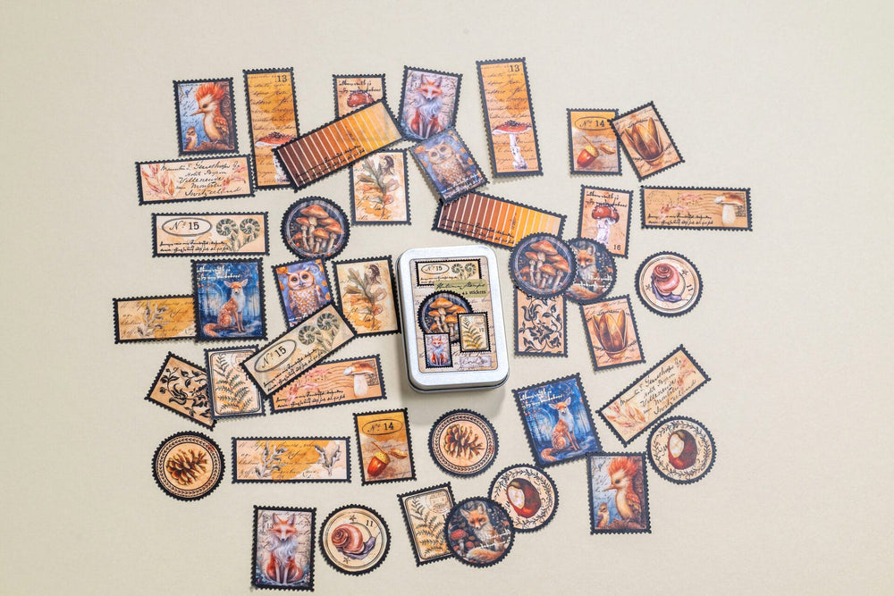 Autumn Stamps Sticker Tin Box