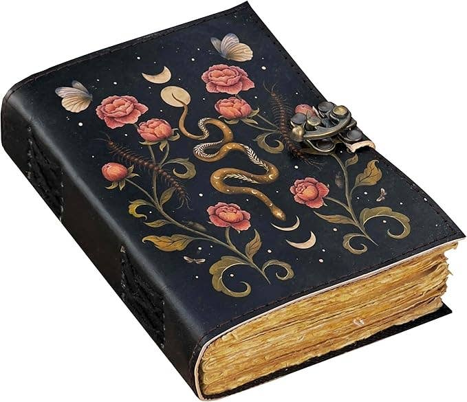 Grimoire Journal Leather Sketchbook Serpent Snake Garden Notebook