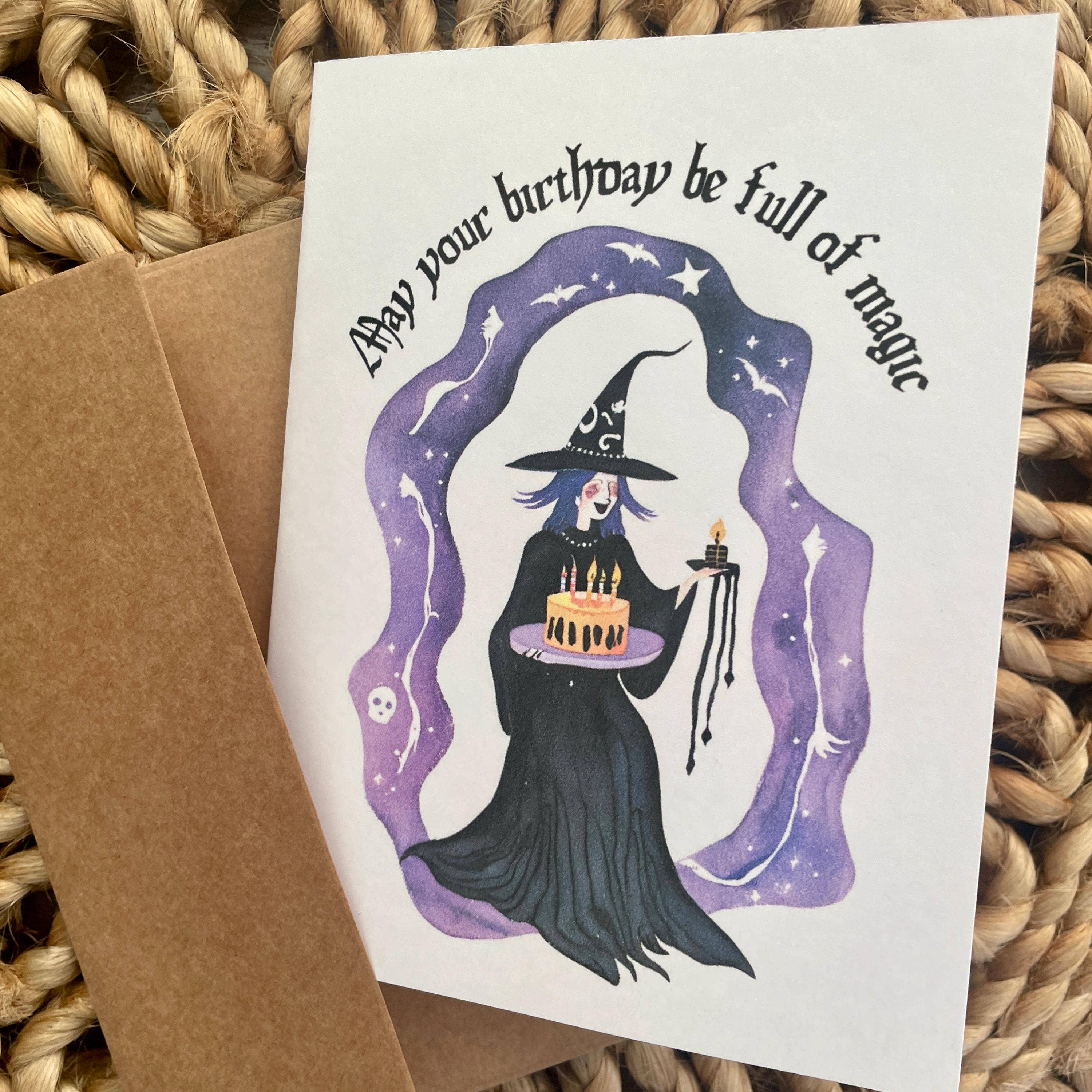 Cute Witch Magical Goth Halloween Time Birthday Card 