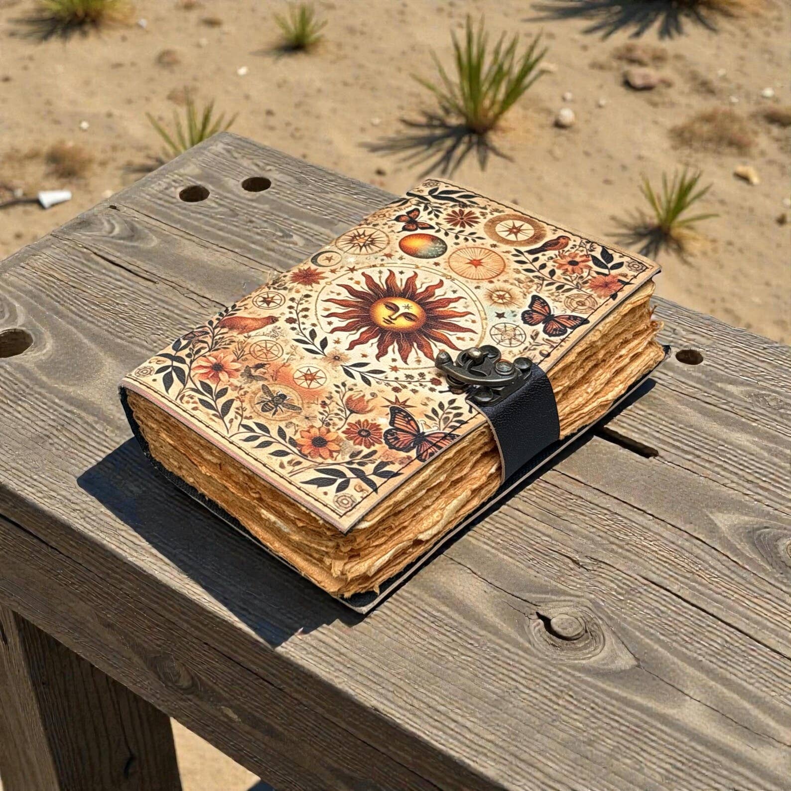 Celestial Sun Vintage Handmade Leather Journal Grimoire