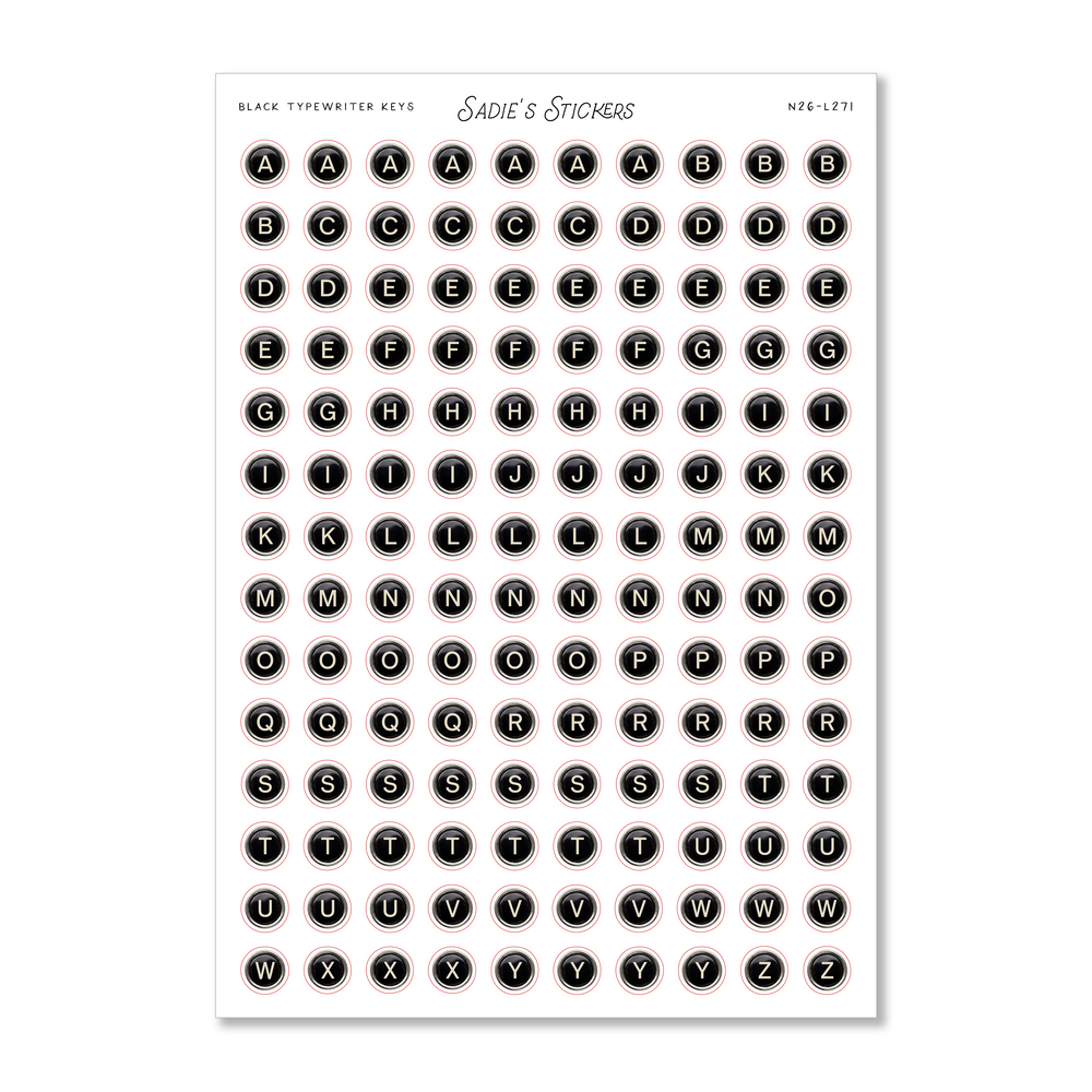 Black Typewriter Keys • Letters & More Sticker Sheet