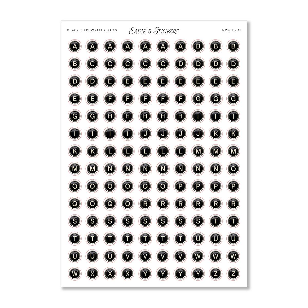 Black Typewriter Keys • Letters & More Sticker Sheet