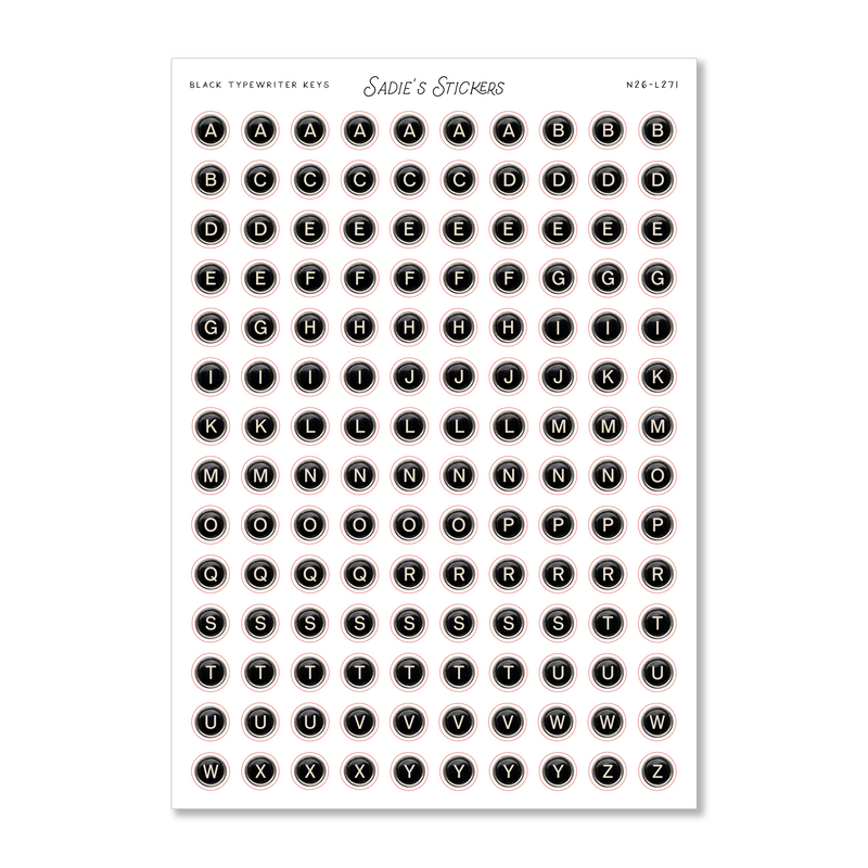 Black Typewriter Keys • Letters & More Sticker Sheet