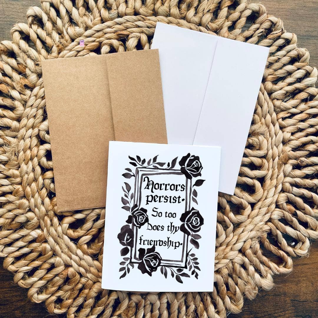 Gothic Black Rose Friendship Thank You Card 'Horrors Persist'