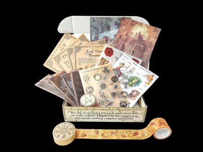 Legends & Lore decorated travel journal spread with stamps and washi tape — CoraCreaCrafts