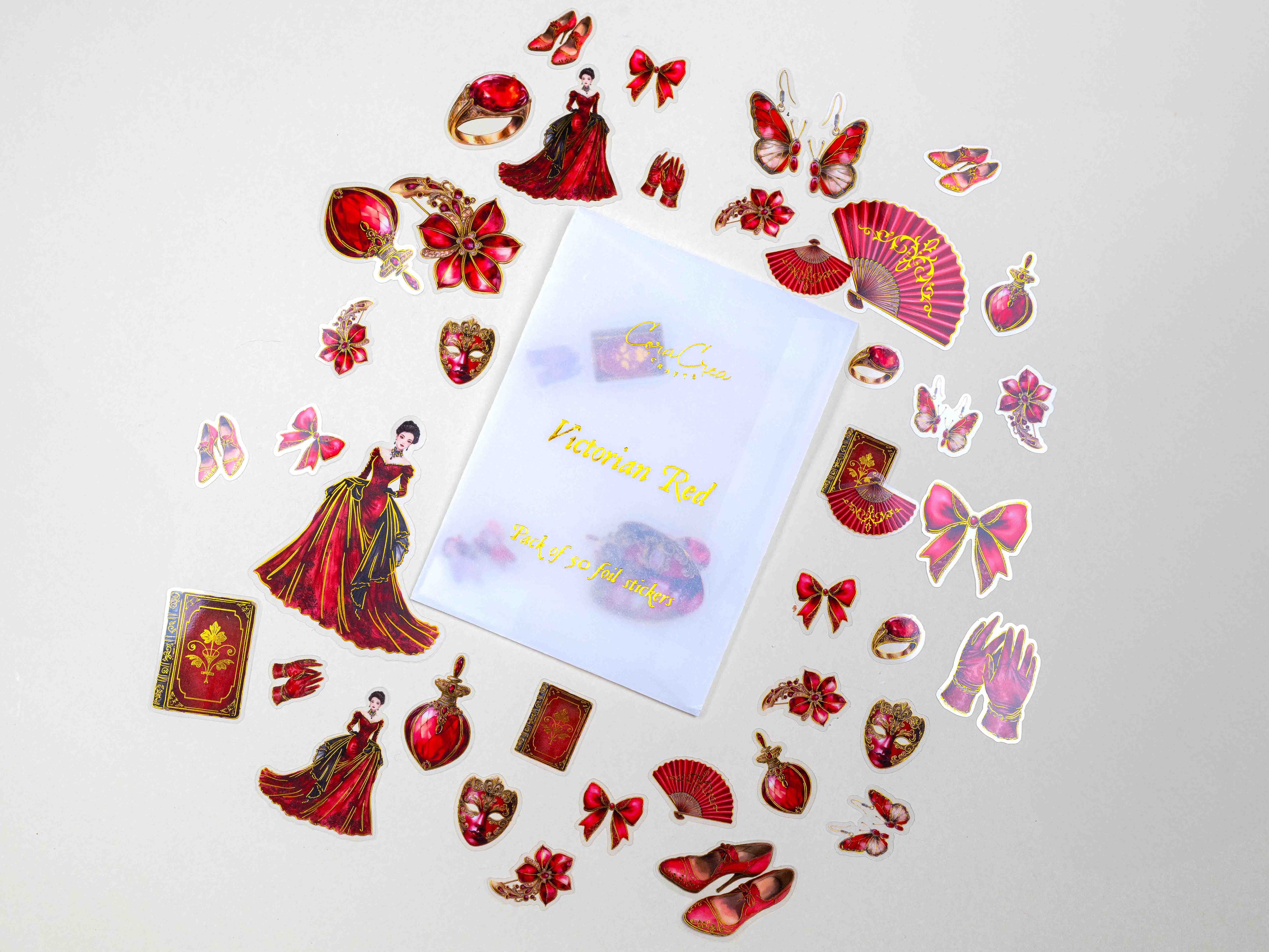 Victorian Red Foil Sticker Pack