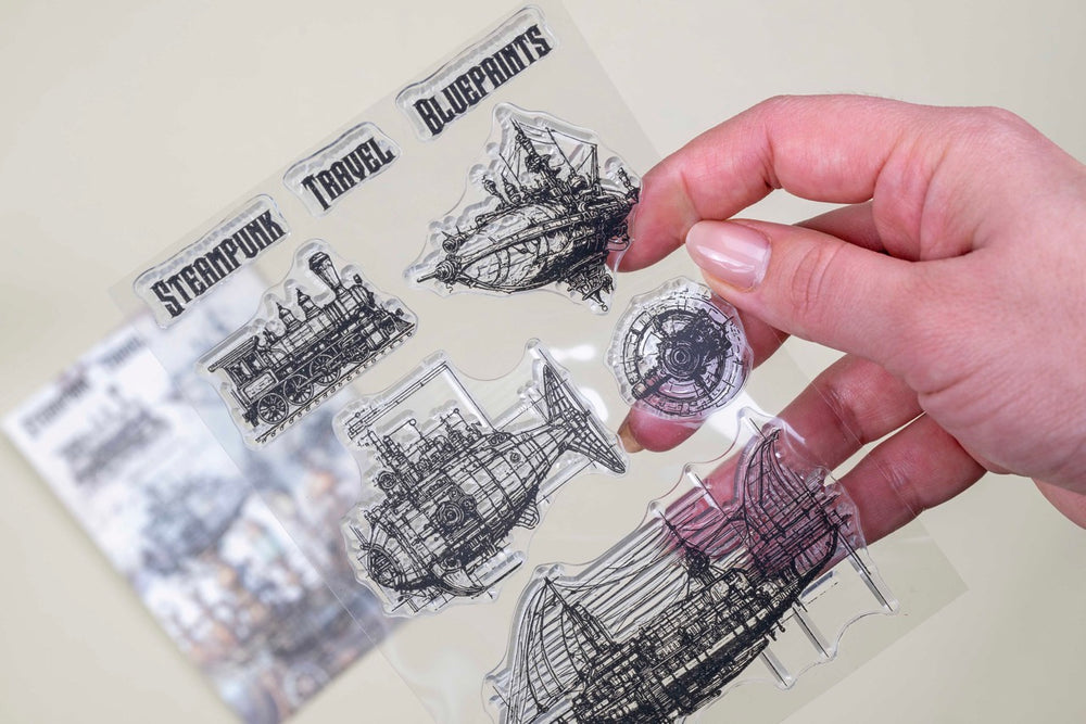 Steampunk Travel Blueprints Clear Stamp