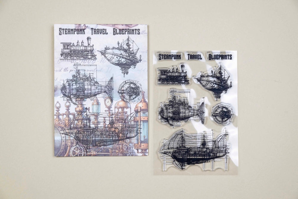 Steampunk Travel Blueprints Clear Stamp