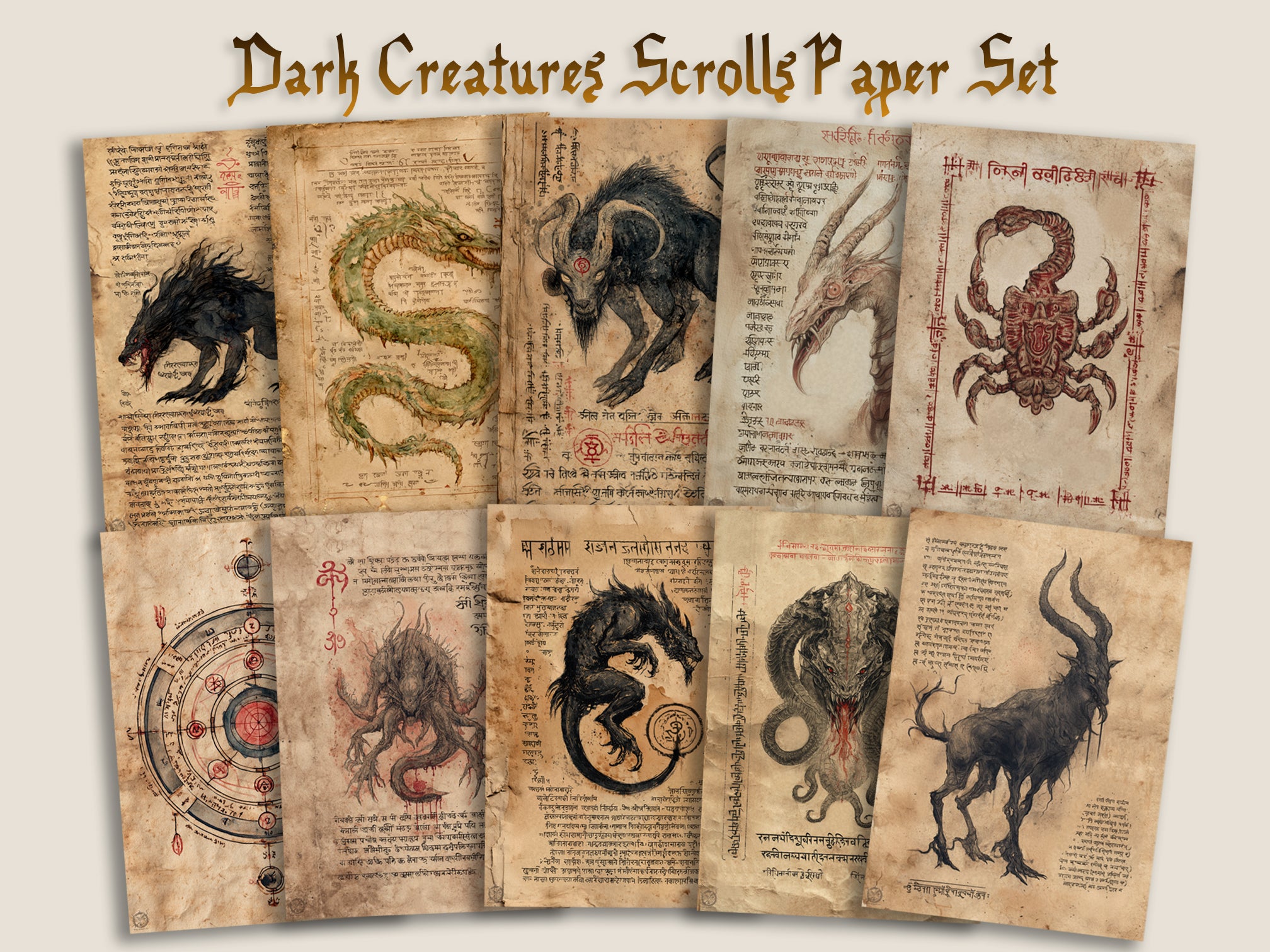 Dark Creatures Scrolls Paper Set