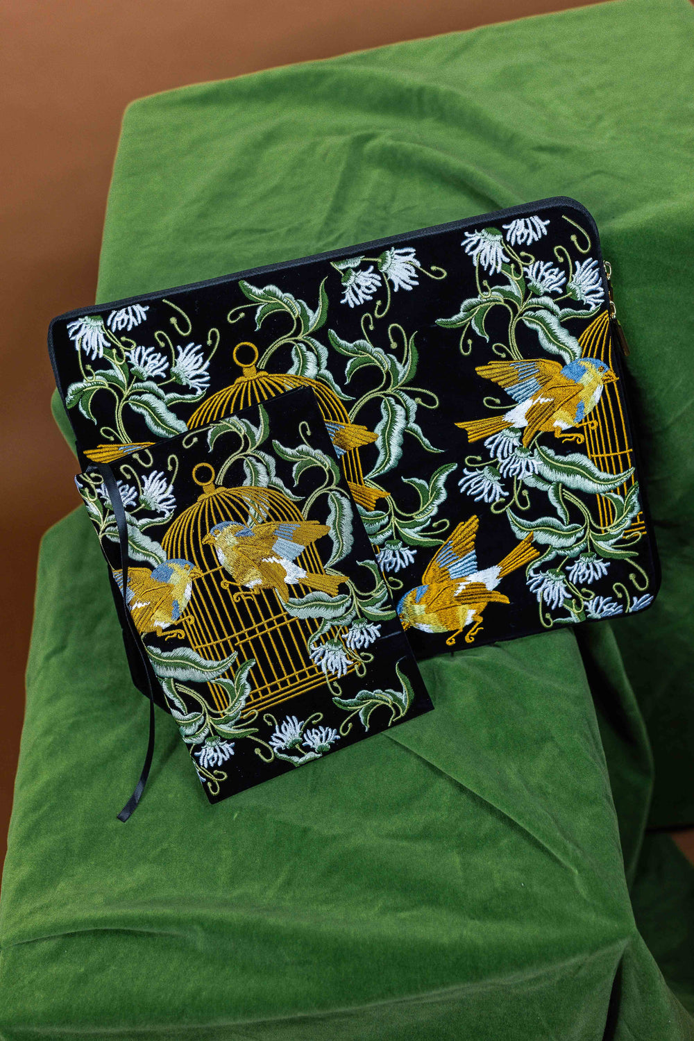 Bird Embroidered Notebook & Pouch