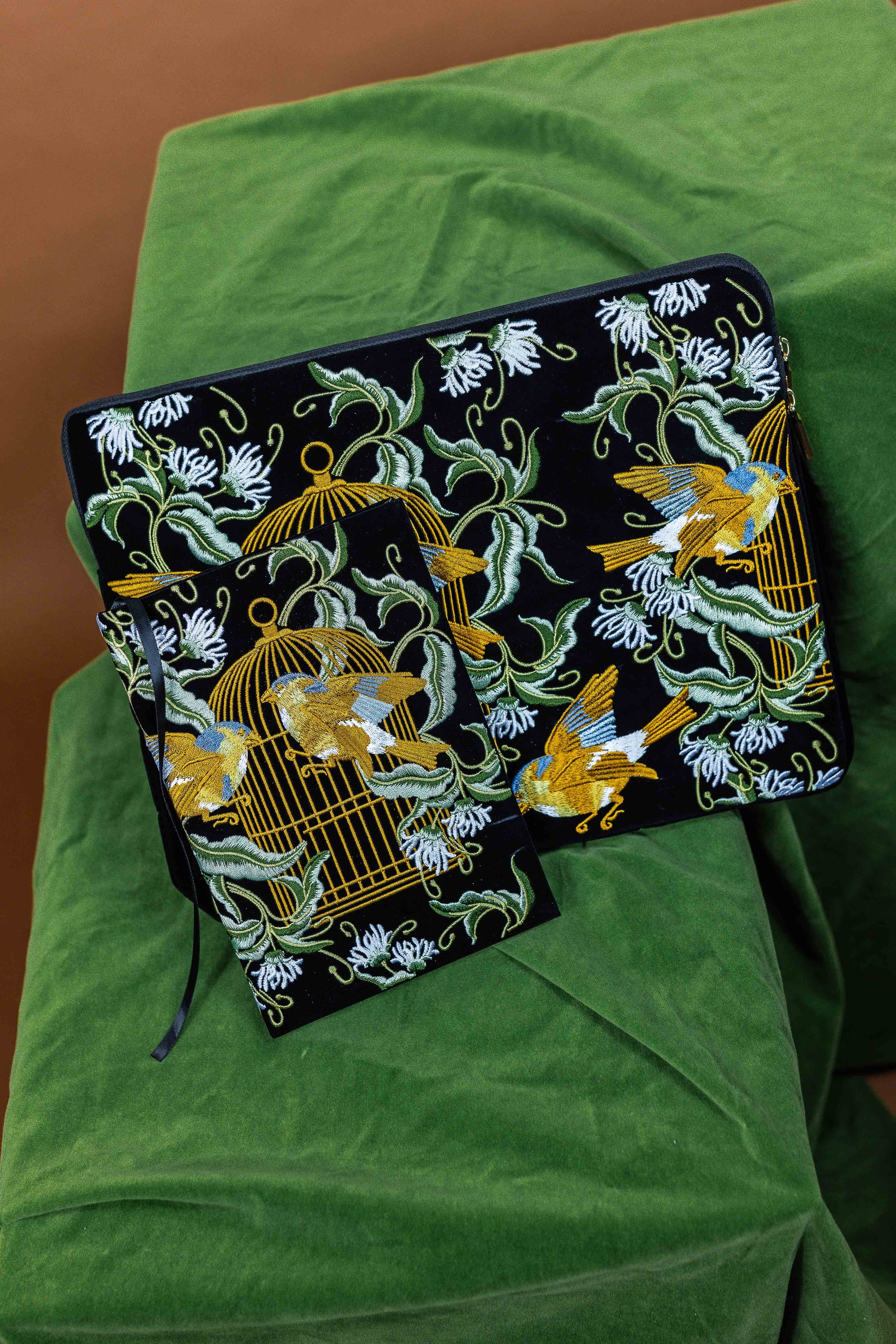 Bird Embroidered Notebook & Pouch