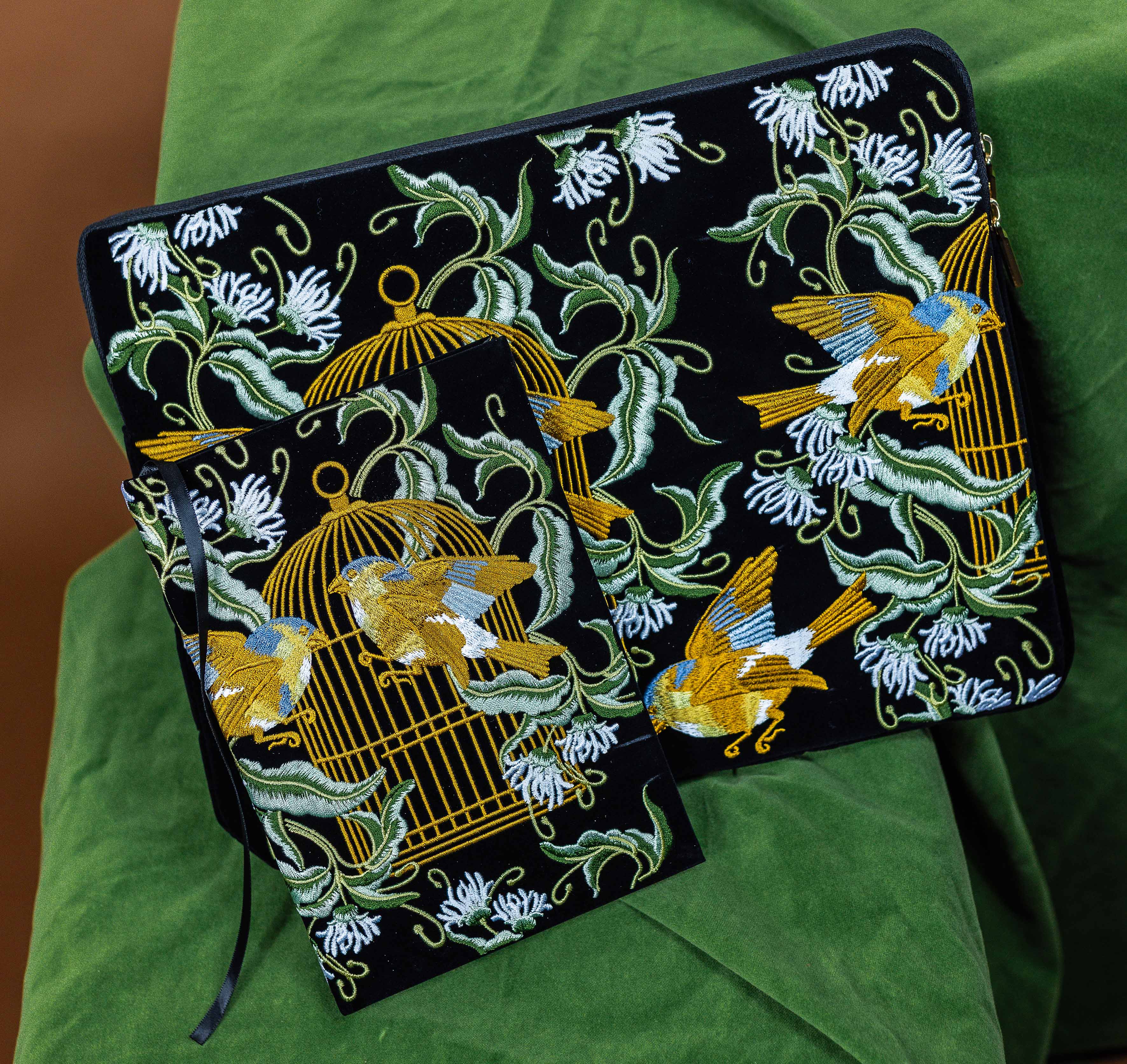 Bird Embroidered Notebook & Pouch