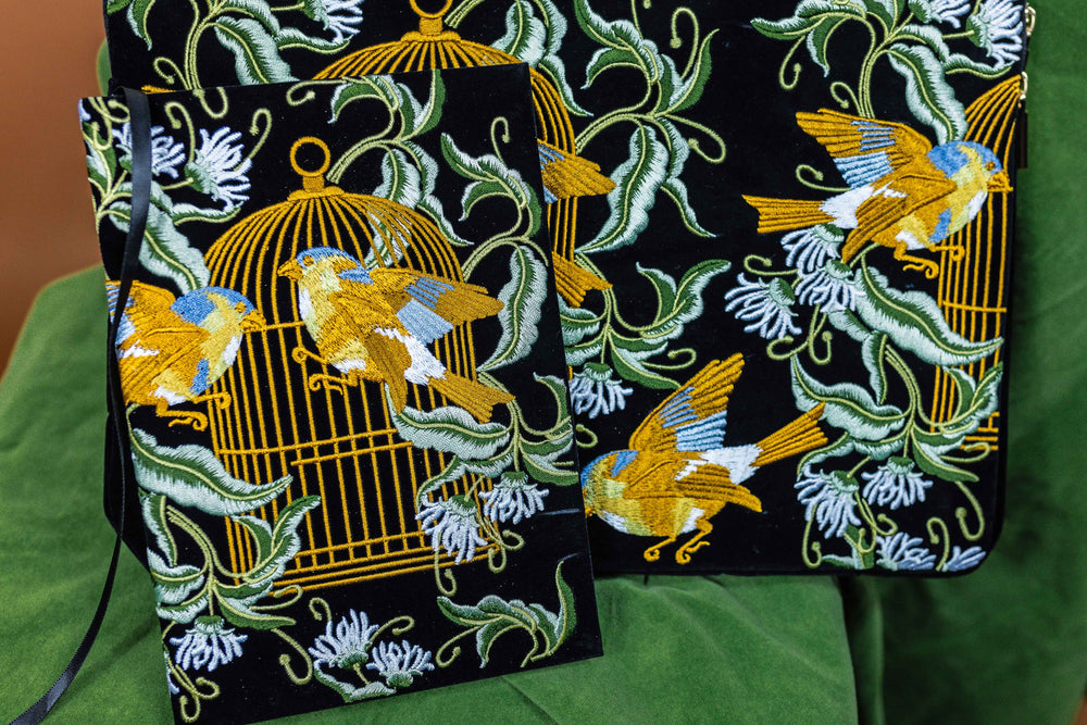 Bird Embroidered Notebook & Pouch