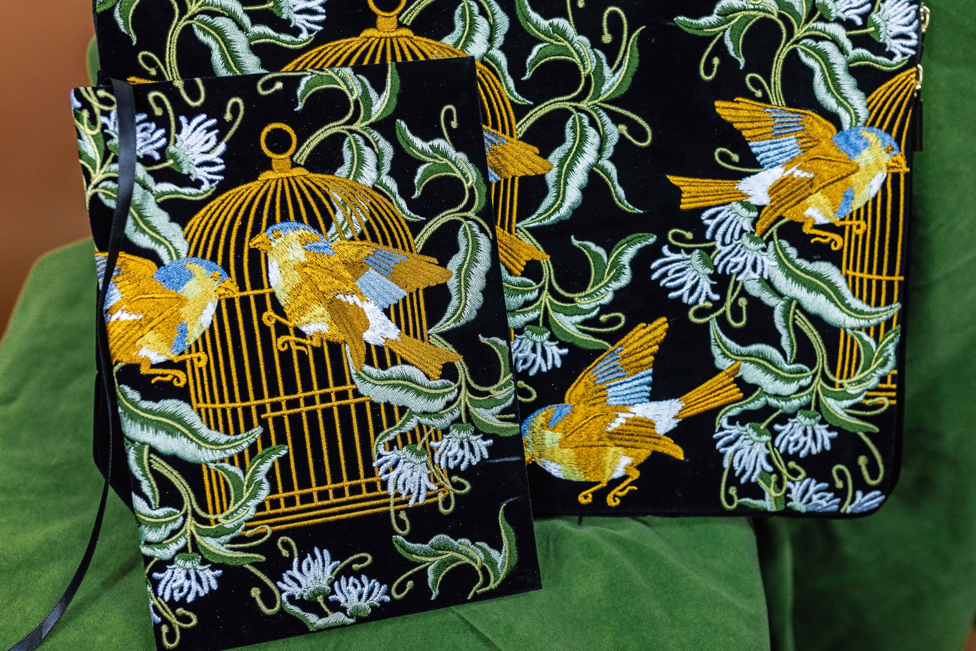 Bird Embroidered Notebook & Pouch