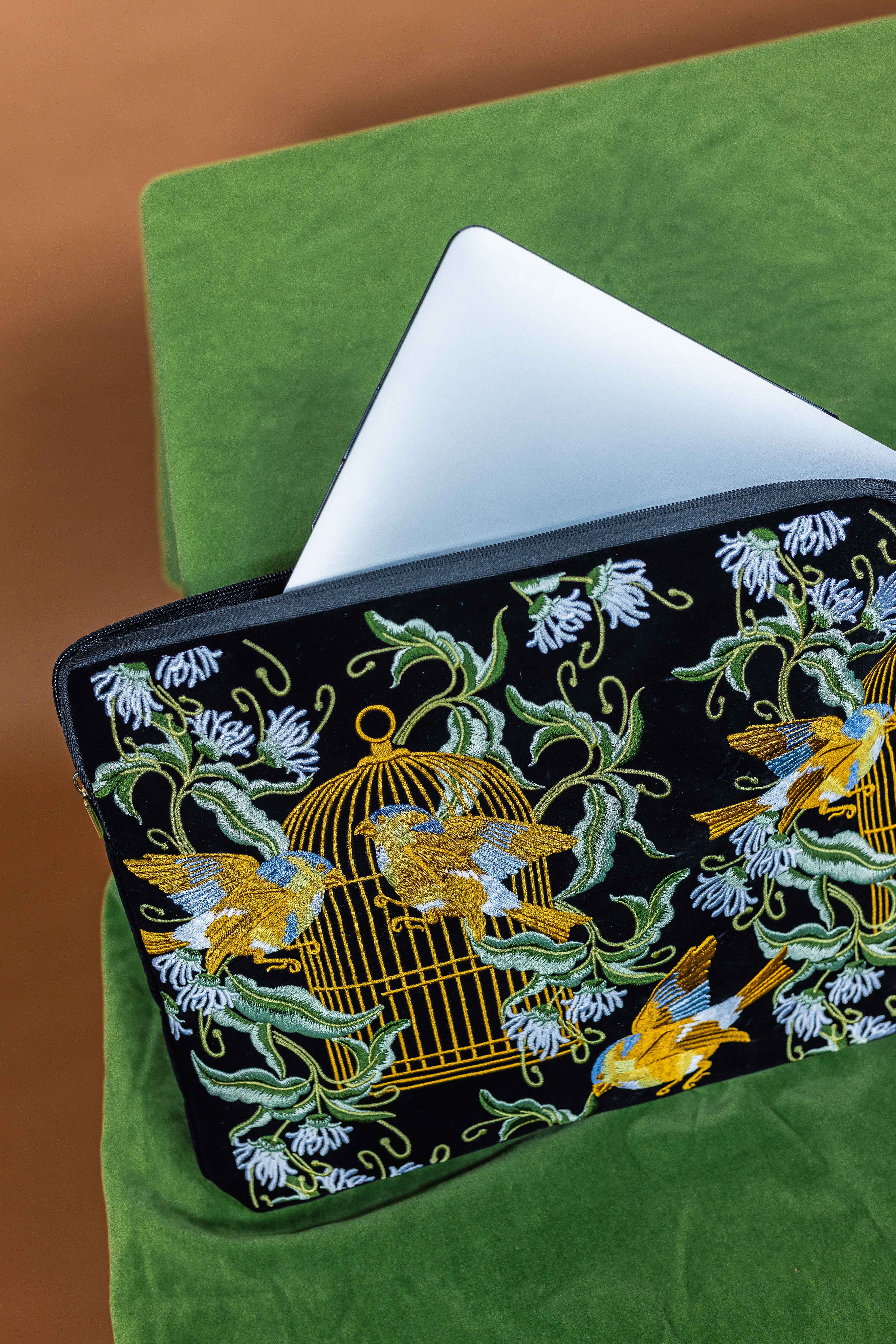 Bird Embroidered Notebook & Pouch