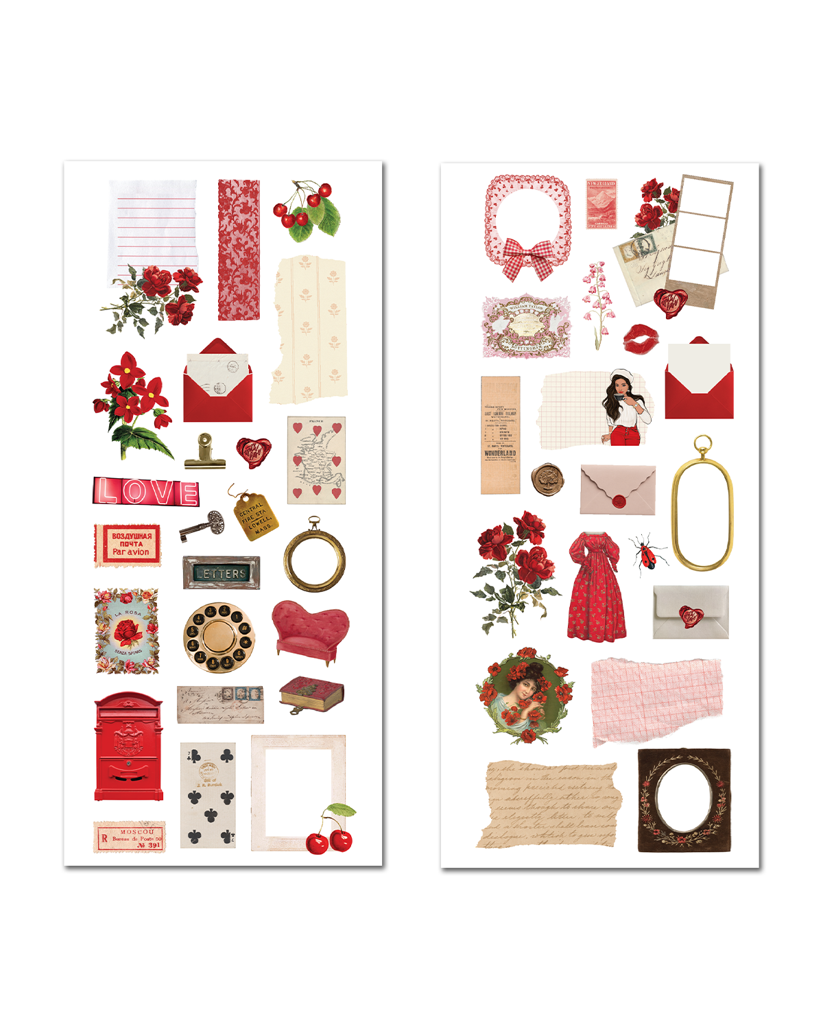 Maison Rouge - Vintage Red Ephemera Sticker Sheet Set
