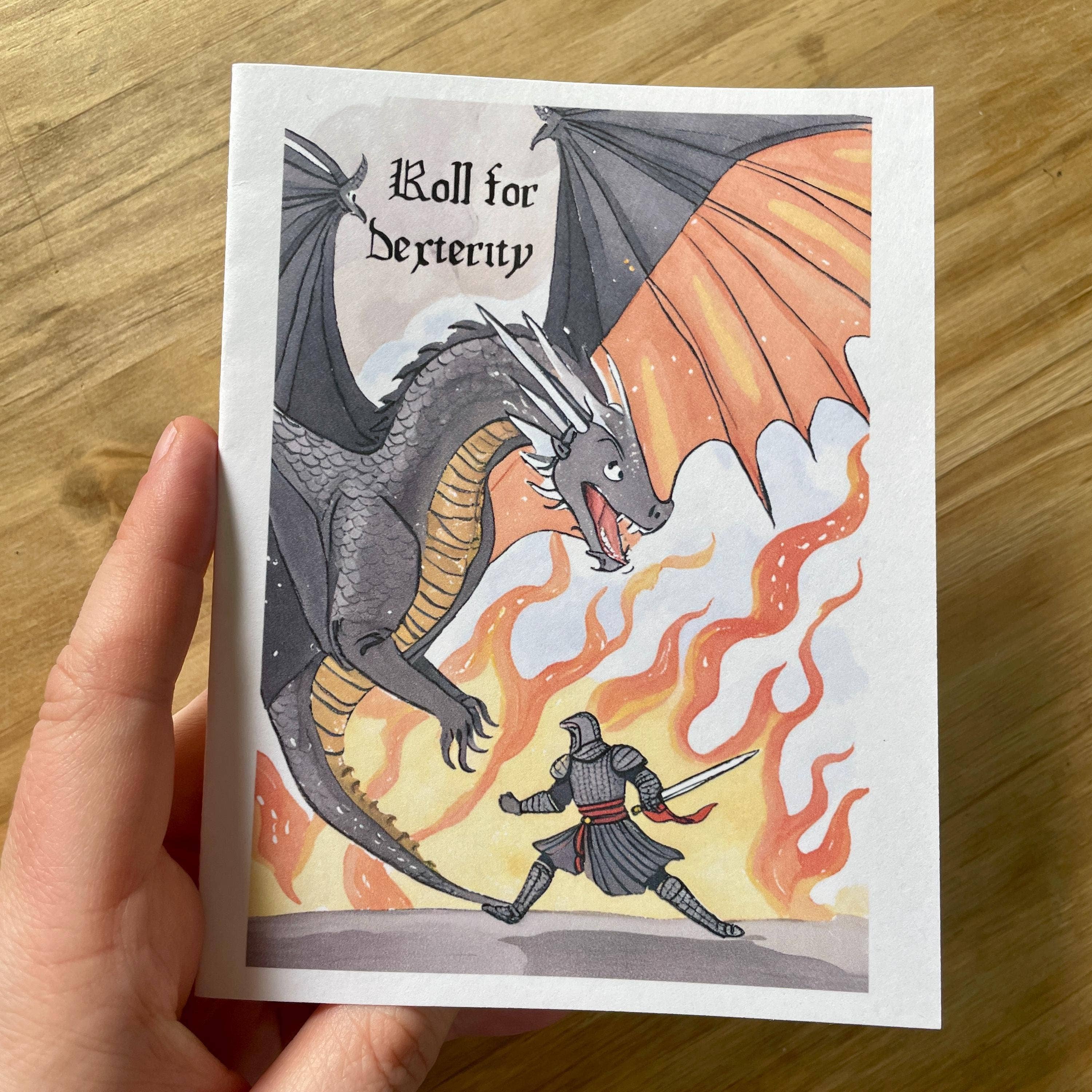 Medieval Knight And Dragon Encouragement Card roll for dexterity