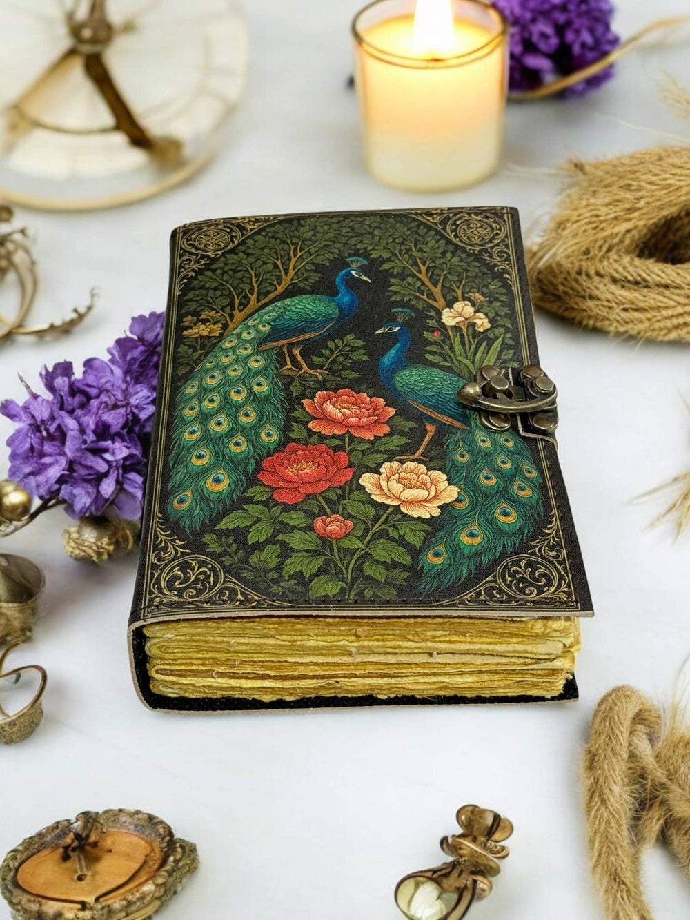 Peacock Leather Journal Handmade Vintage Grimoire