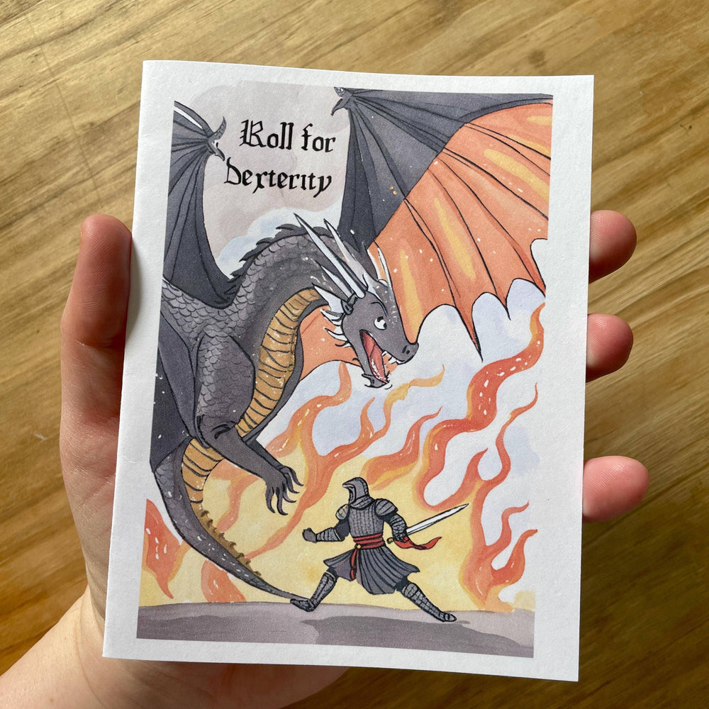 Medieval Knight And Dragon Encouragement Card roll for dexterity