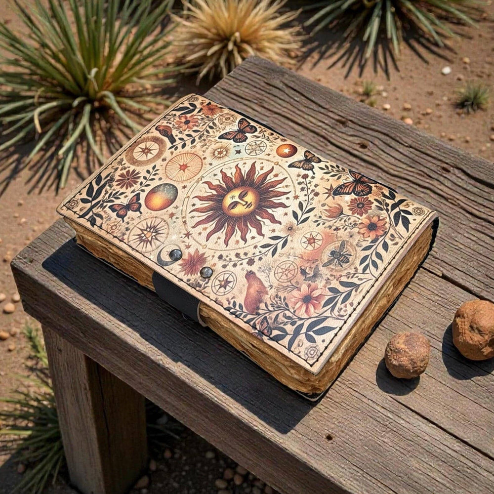 Celestial Sun Vintage Handmade Leather Journal Grimoire