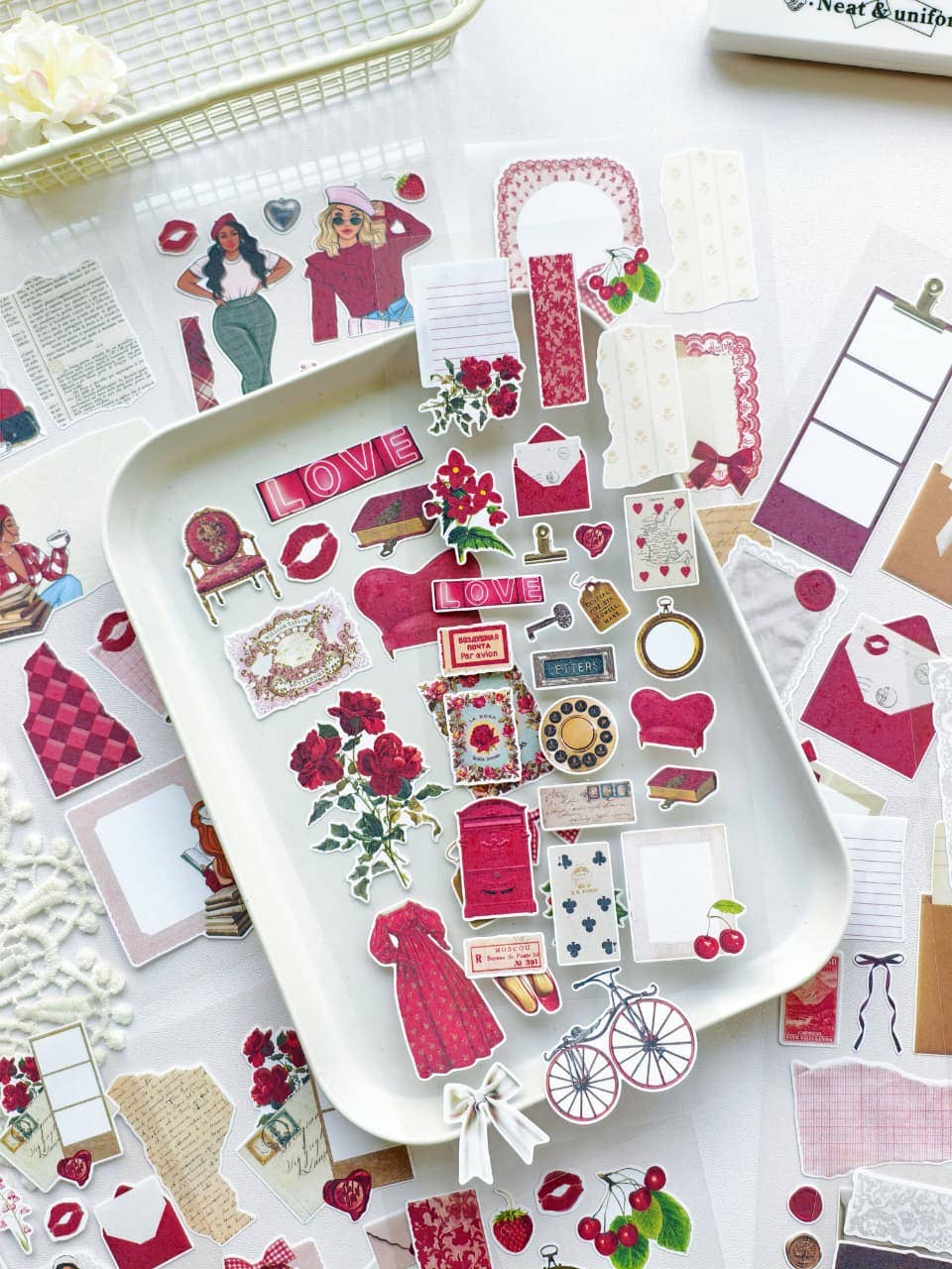 Maison Rouge - Vintage Red Ephemera Sticker Sheet Set