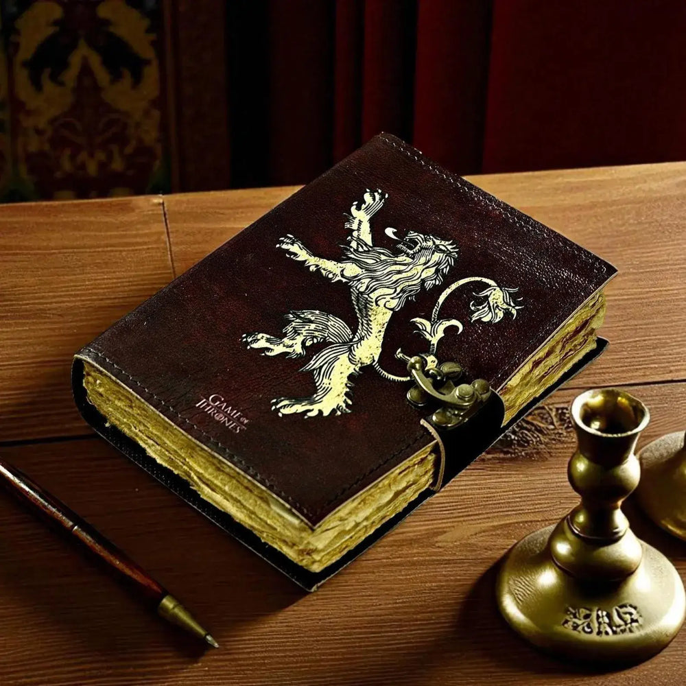 Print lion Journal, Blank spell book book of shadows Leather