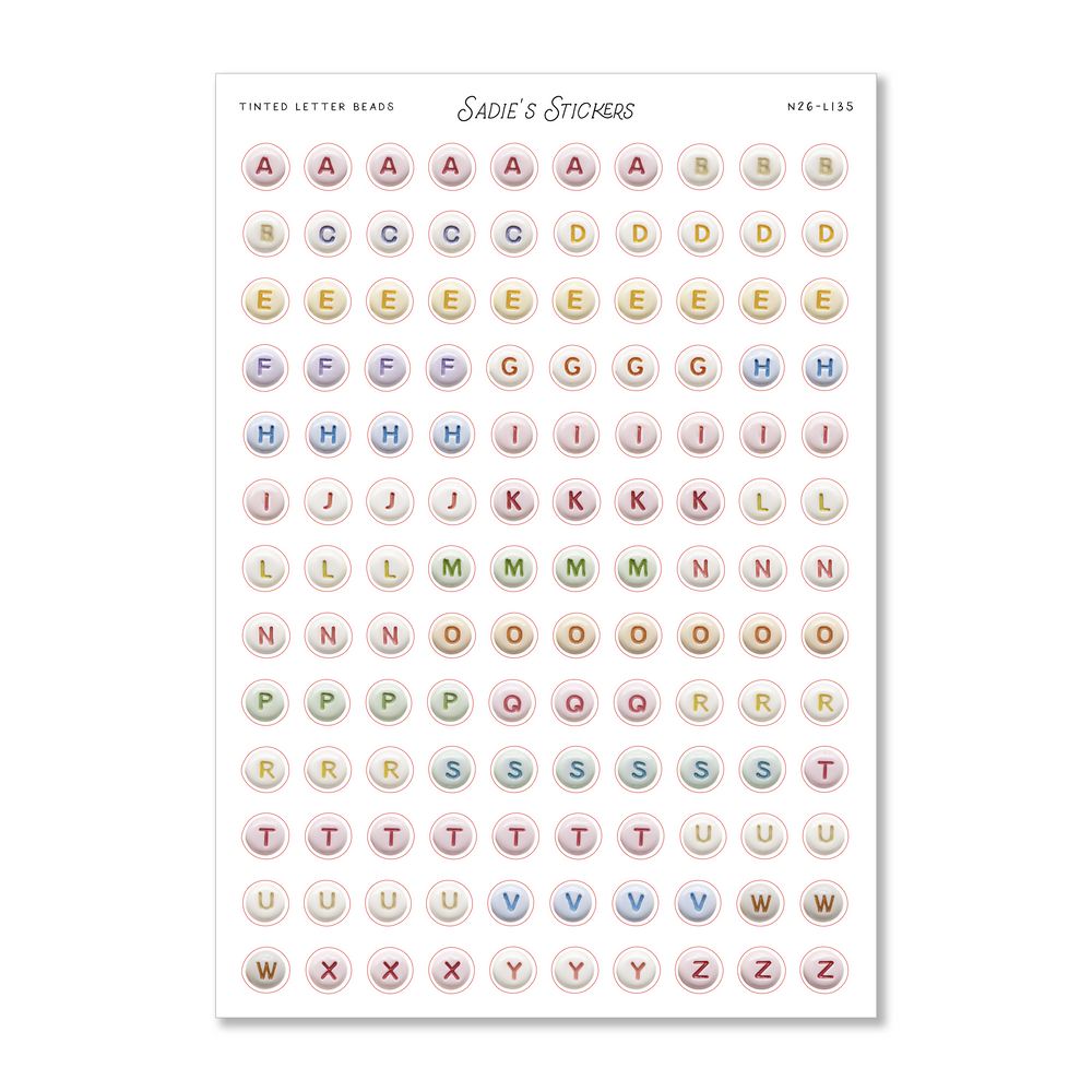 Tinted Letter Beads • Letters & More Sticker Sheet