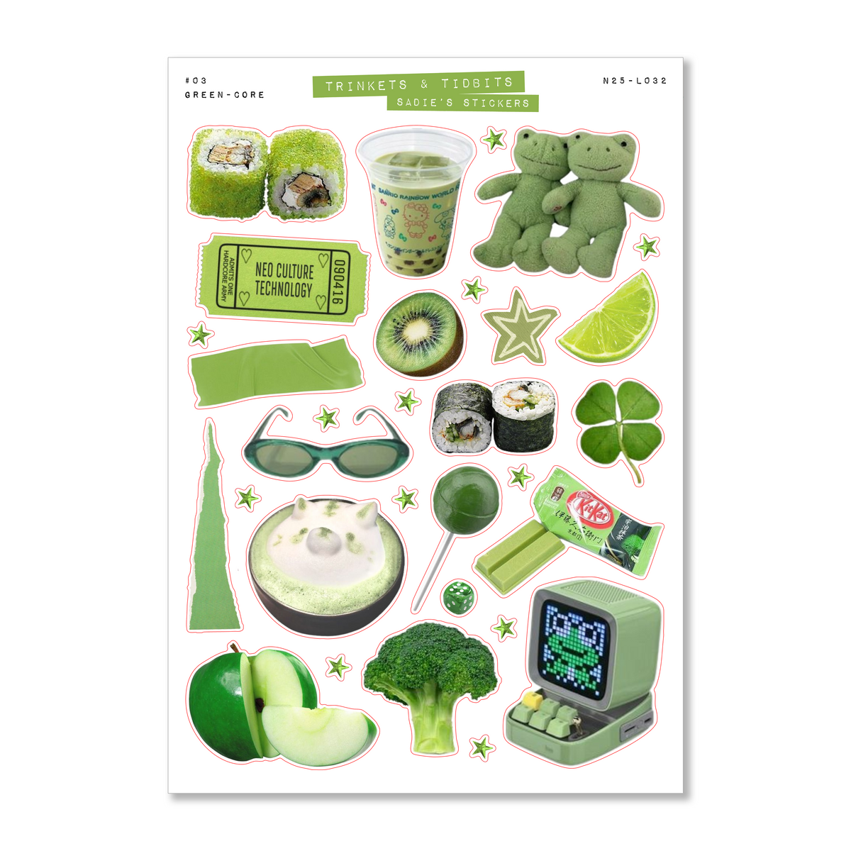 Green-Core Aesthetic • Trinkets & Tidbits Sticker Sheet