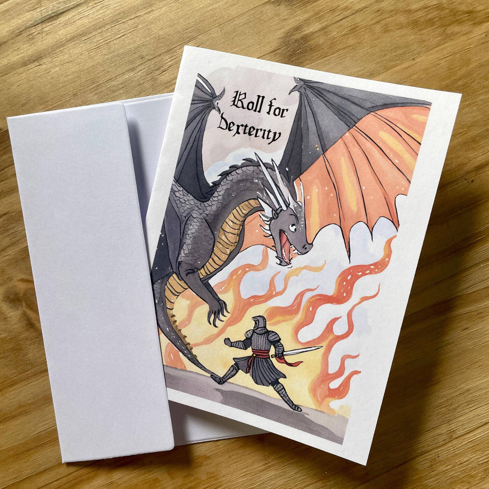 Medieval Knight And Dragon Encouragement Card roll for dexterity