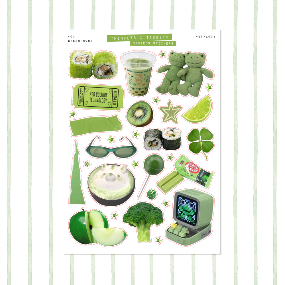 Green-Core Aesthetic • Trinkets & Tidbits Sticker Sheet