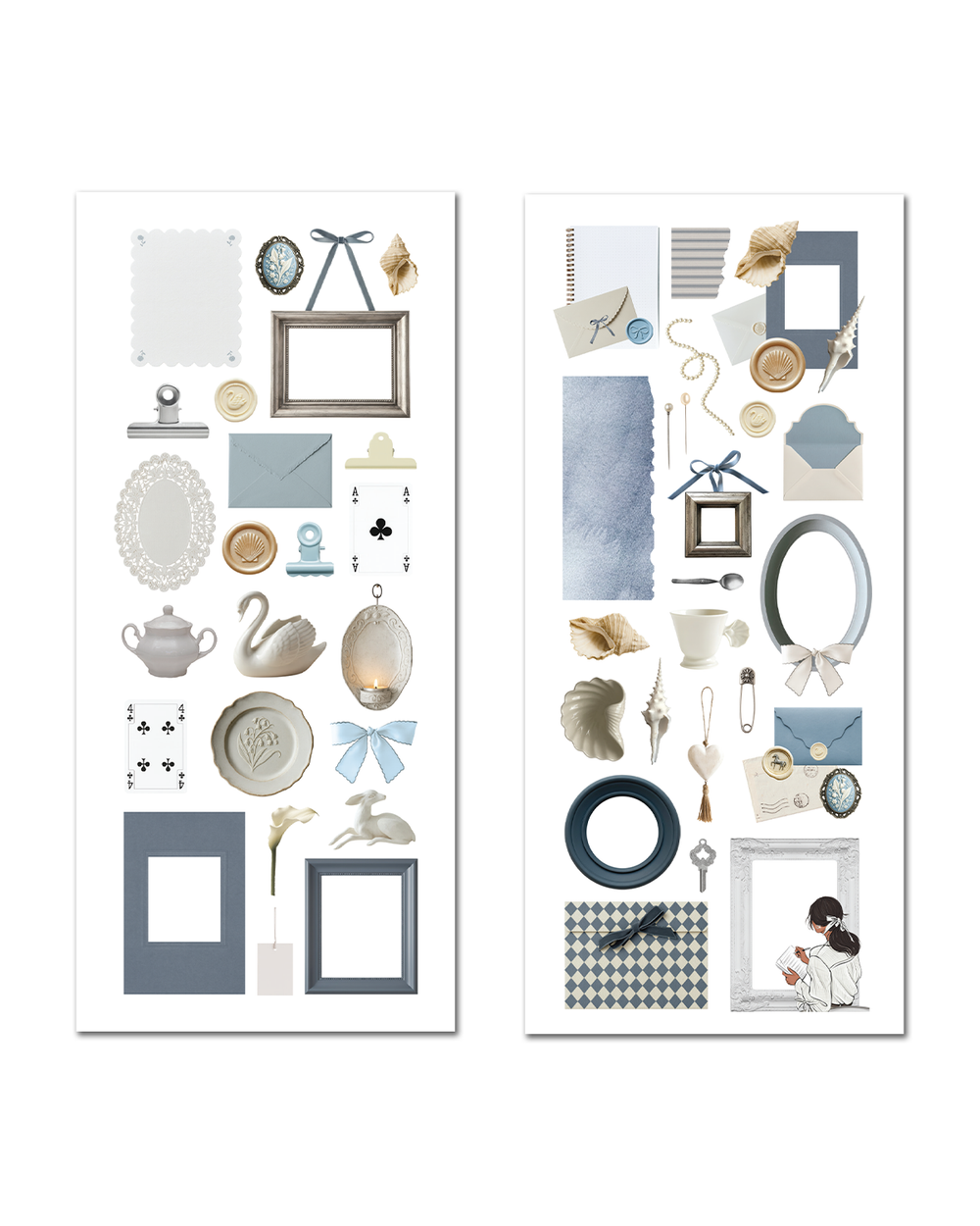 Maison Bleu - Vintage Blue Ephemera Sticker Sheet Set