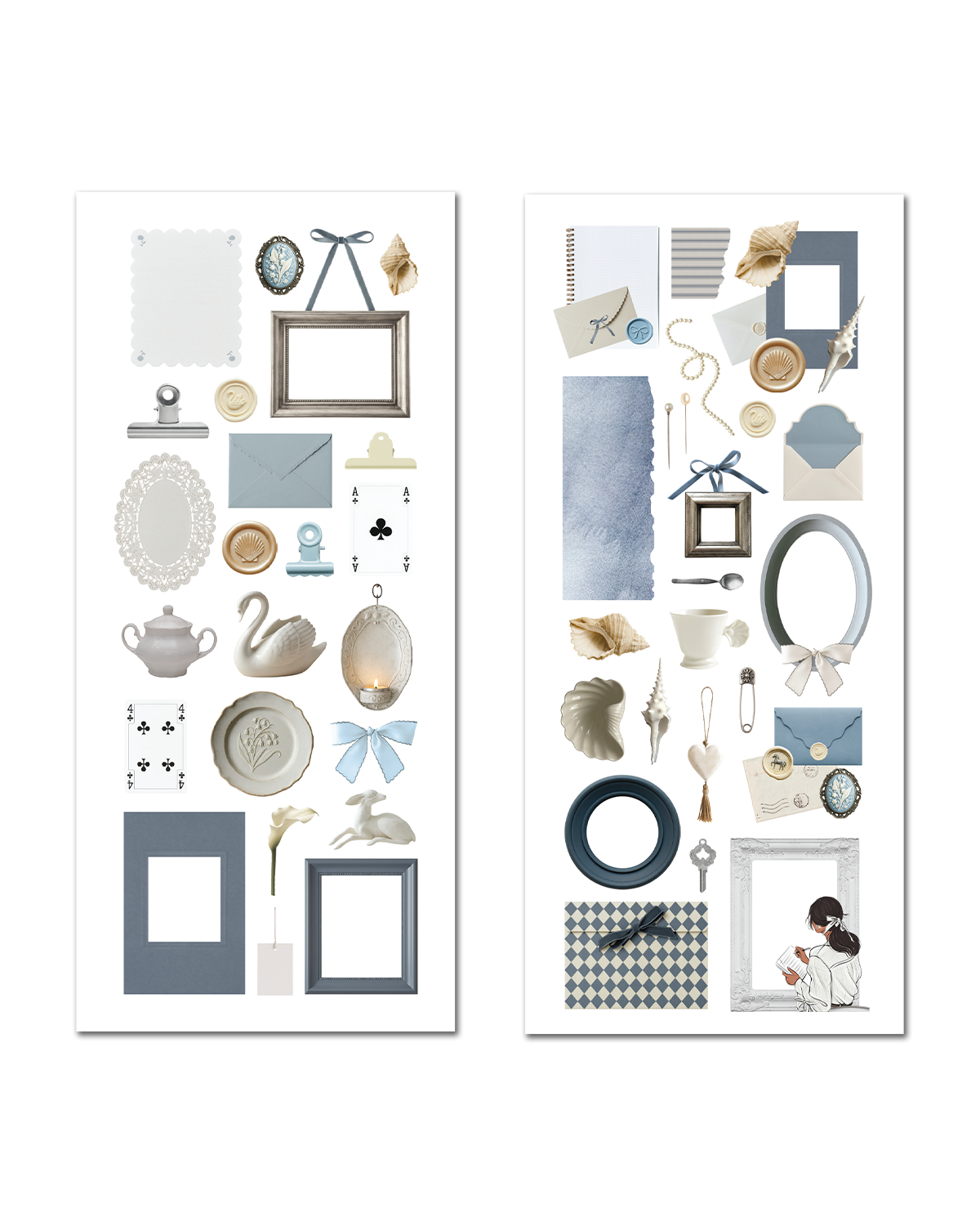 Maison Bleu - Vintage Blue Ephemera Sticker Sheet Set
