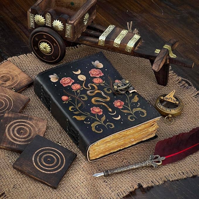 Grimoire Journal Leather Sketchbook Serpent Snake Garden Notebook