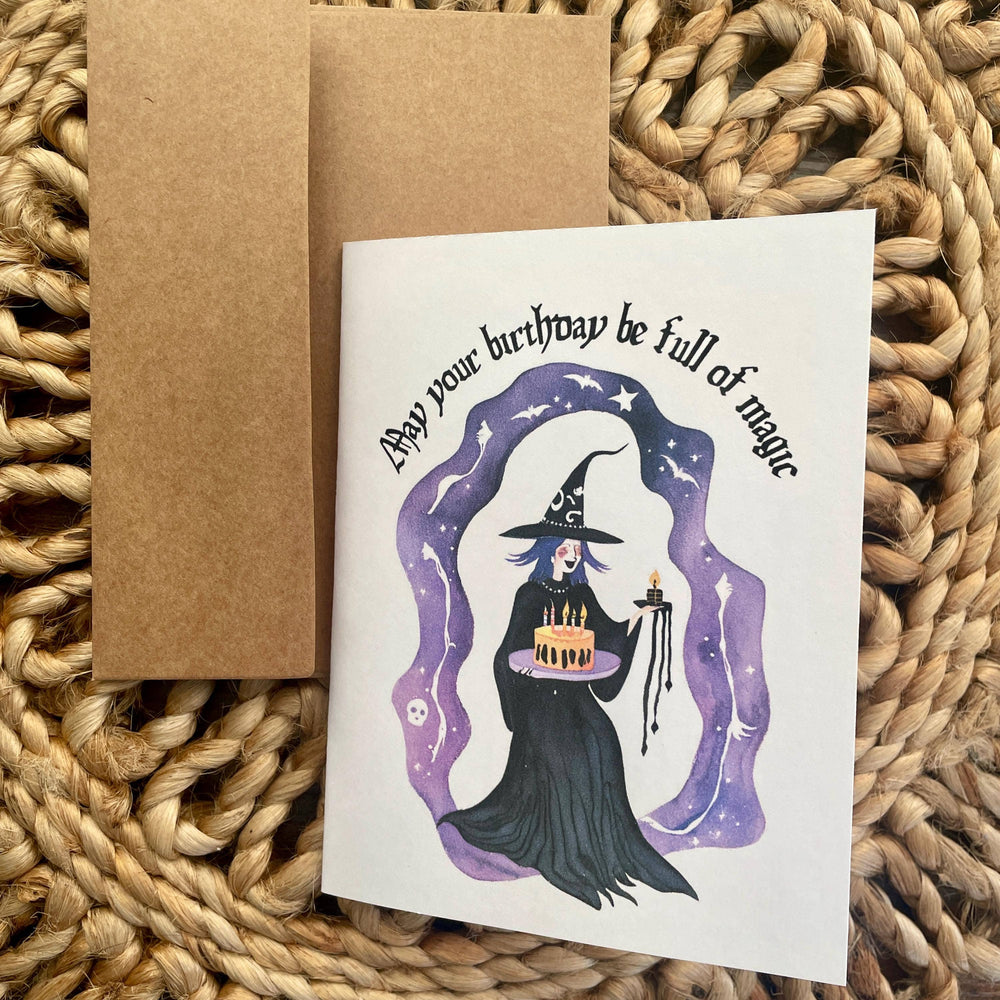 Cute Witch Magical Goth Halloween Time Birthday Card 