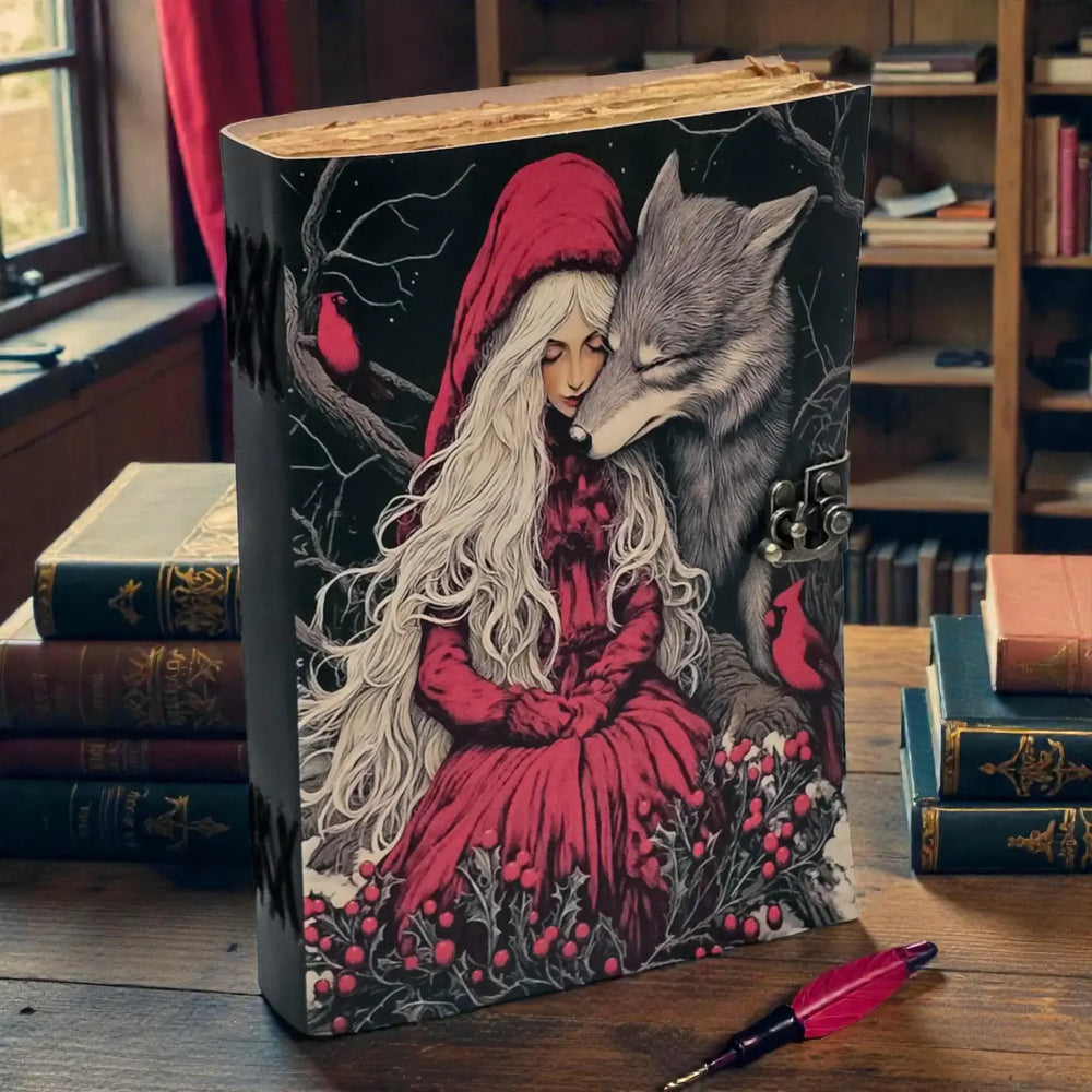 Little Red Riding Hood Leather Journal Handmade Vintage Grimoire