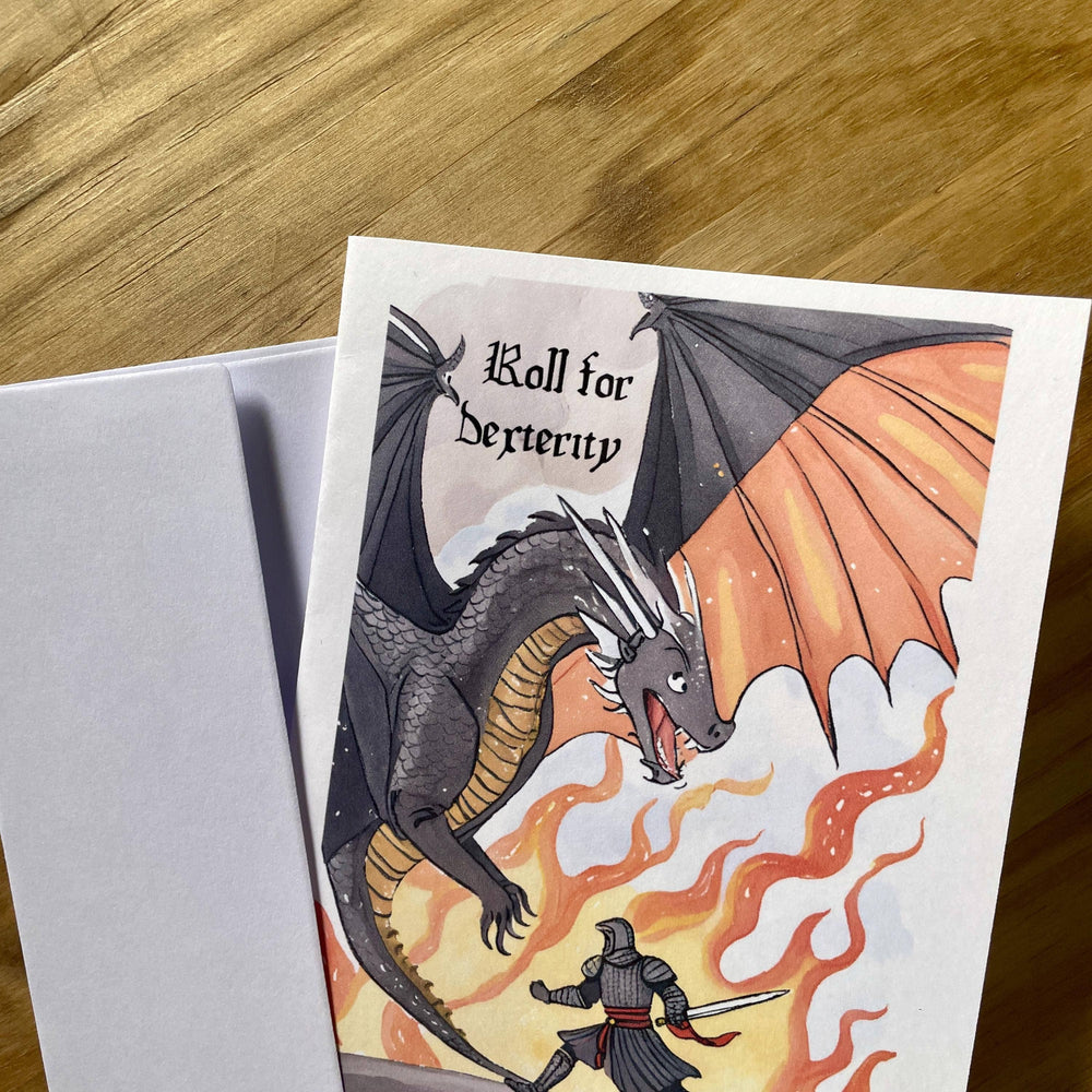 Medieval Knight And Dragon Encouragement Card roll for dexterity