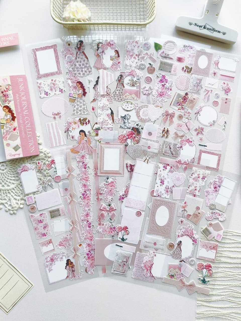 Pink Romantic - Vintage Ephemera Sticker Sheet Set