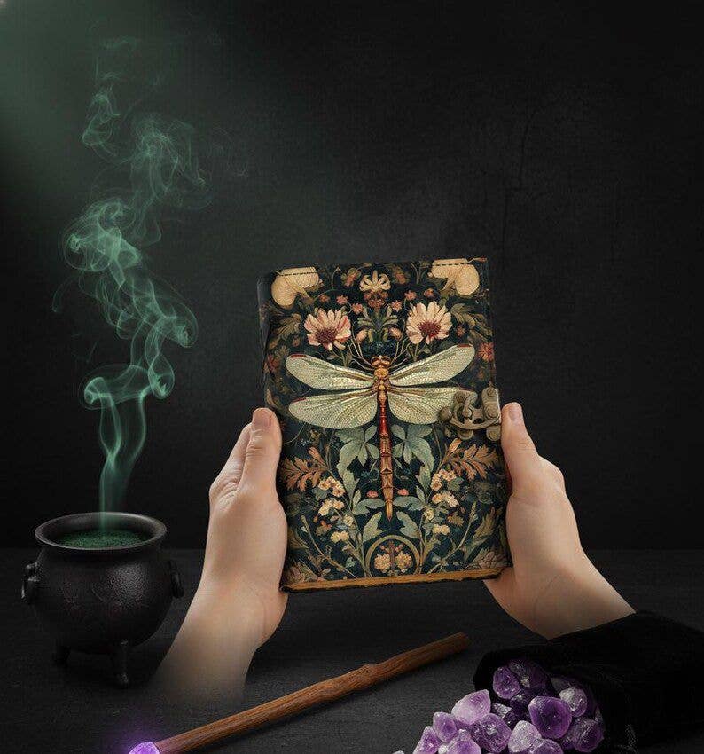 Dragonfly Leather Journal Handmade Vintage Grimoire