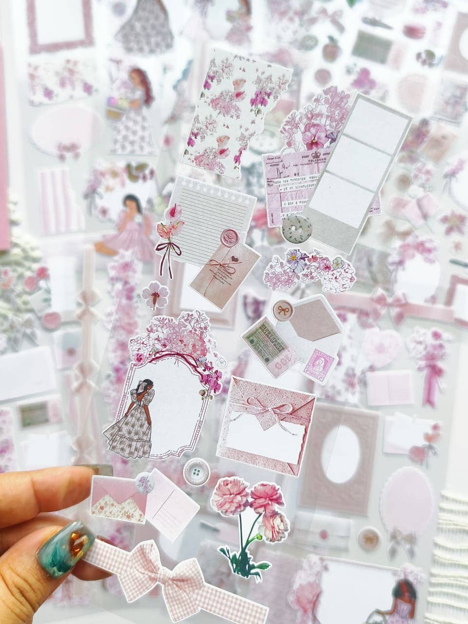 Pink Romantic - Vintage Ephemera Sticker Sheet Set