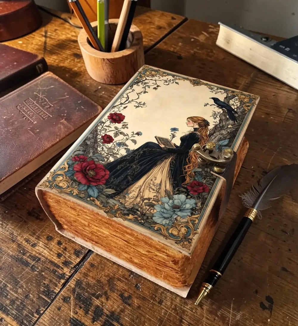 Vintage Leather Journal Woman With Book