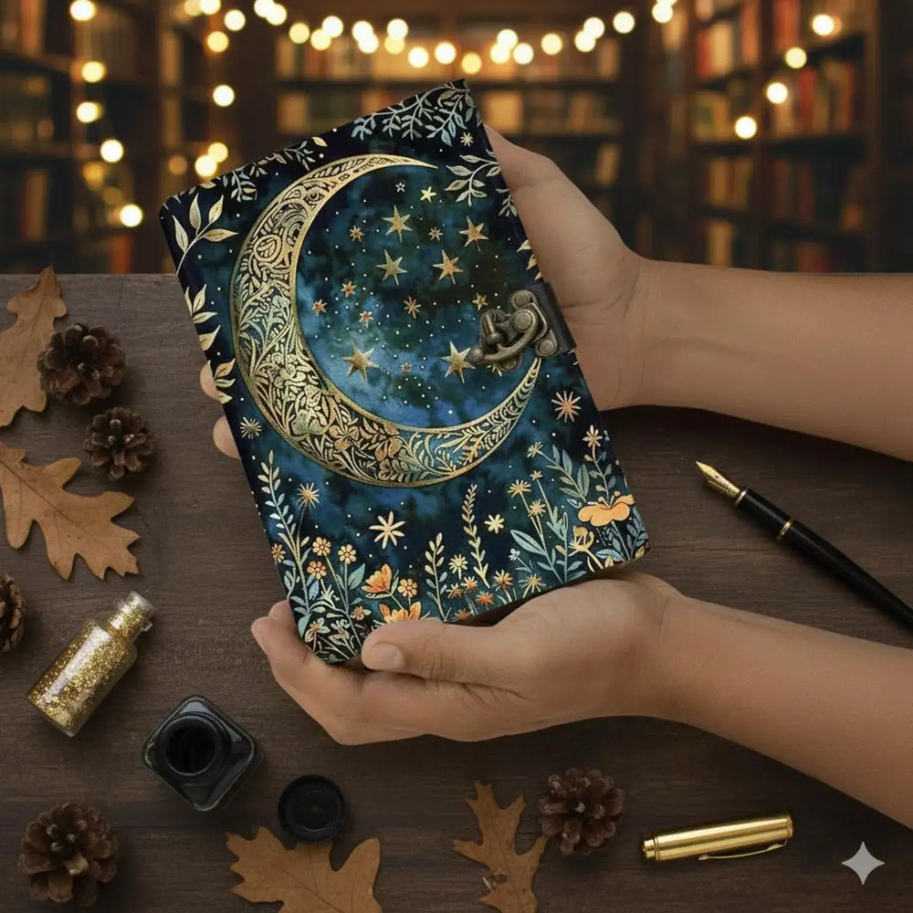 Moon Phase Leather Journal Handmade Vintage Grimoire
