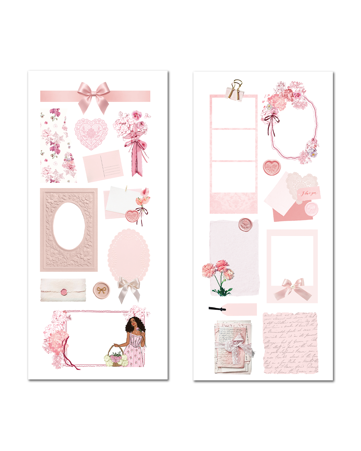 Pink Romantic - Vintage Ephemera Sticker Sheet Set