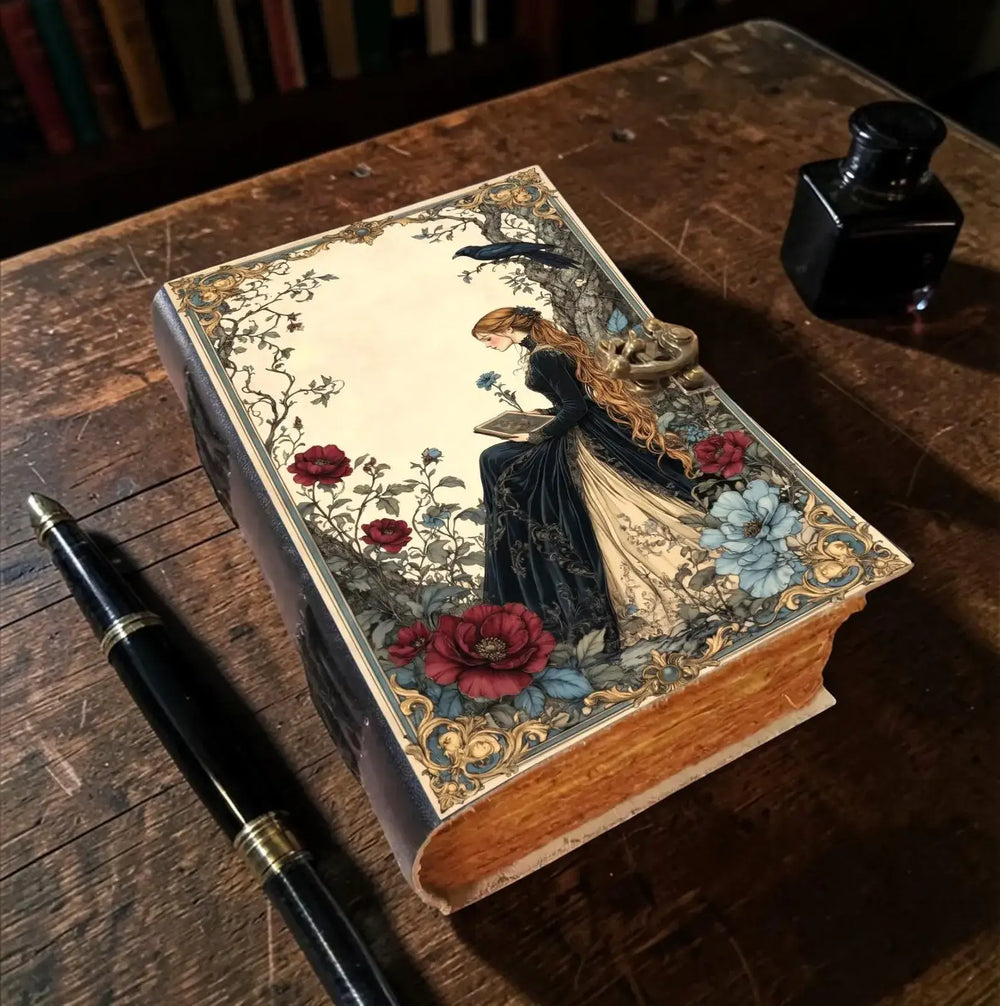 Vintage Leather Journal Woman With Book